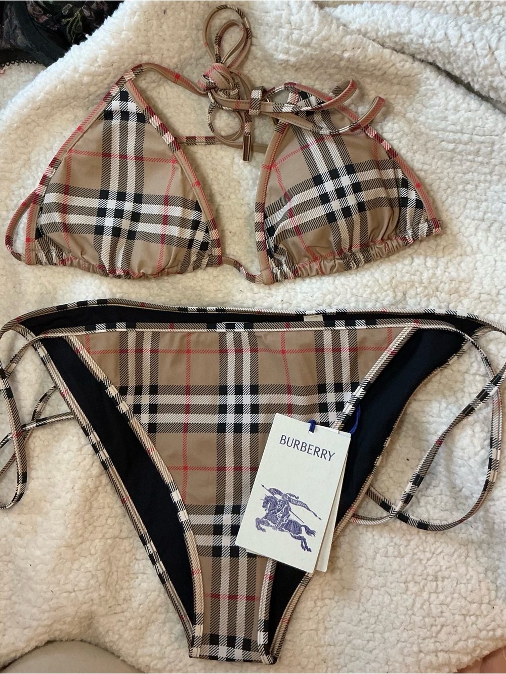 Burberry Beige Vintage Check Bikini Set with Black Lining